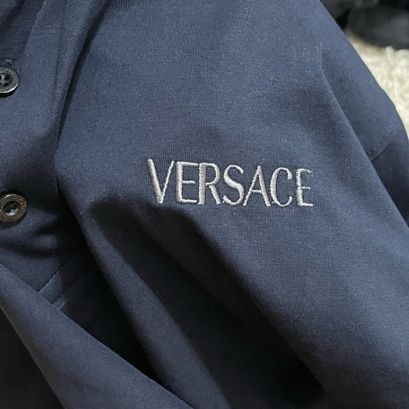 EUC Men’s Size X-Large Versace La Greca Slim-fit Accent Polo Short In Dark Navy - Picture 9 of 14